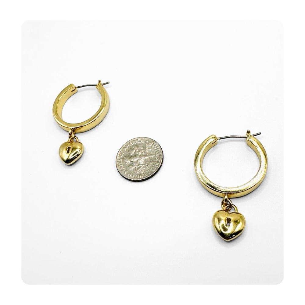 ★ NWT Ann Taylor “heart lock” Hoops - Golden ★ - Picture 4 of 14